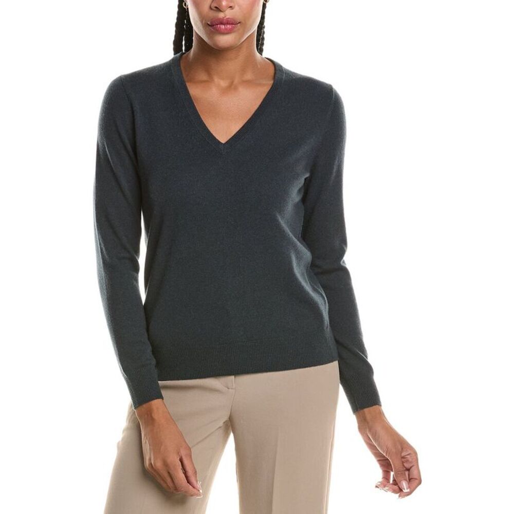 N.Peal Womens  Phoebe V-Neck 100% Cashmere Sweater, Grey